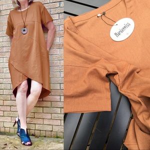 Linen Short Sleeve Summer Dress Irregular Hem